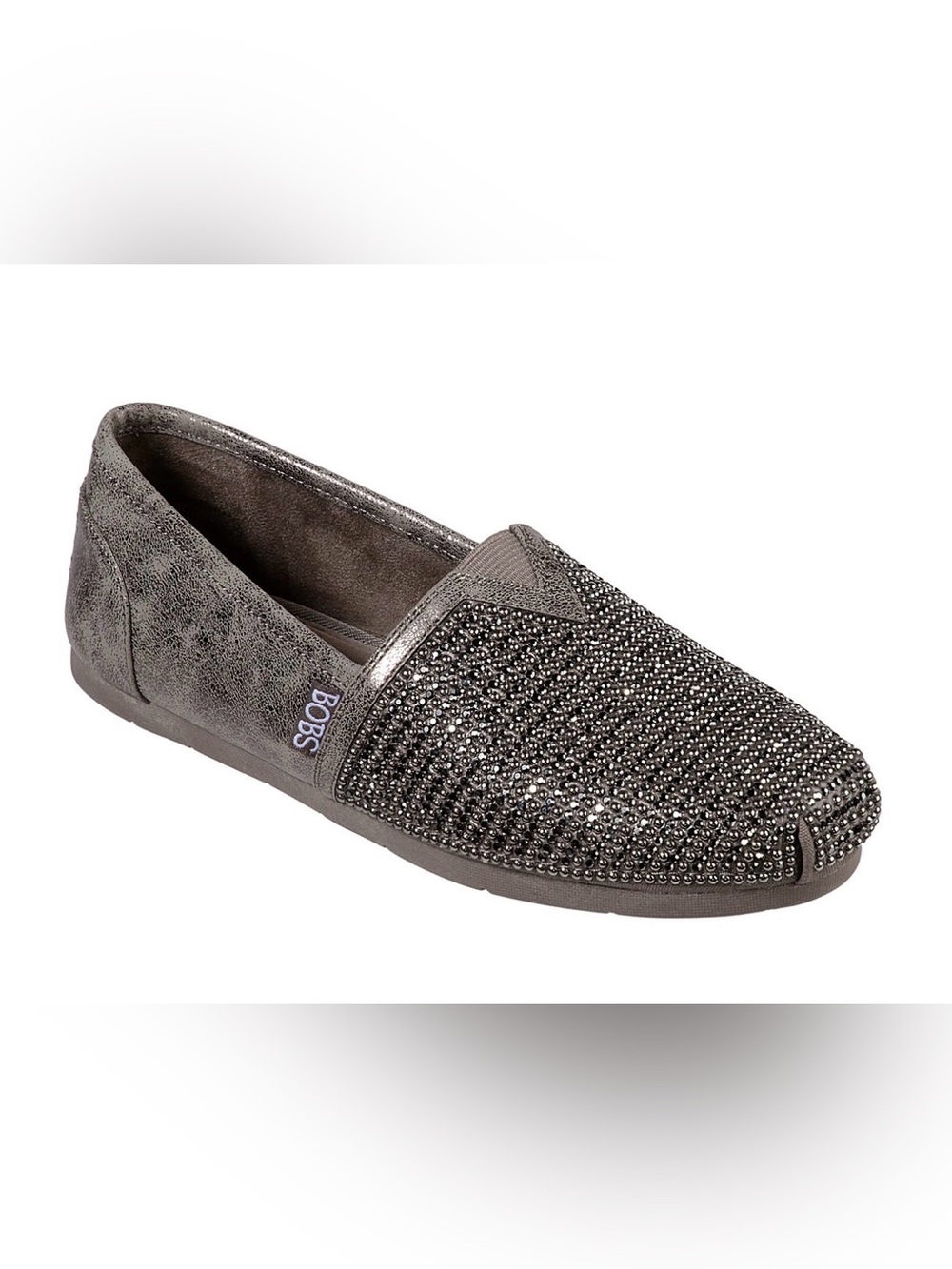 Skechers BOBS Pewter Slip-On Loafer with Crystal Stud Accents